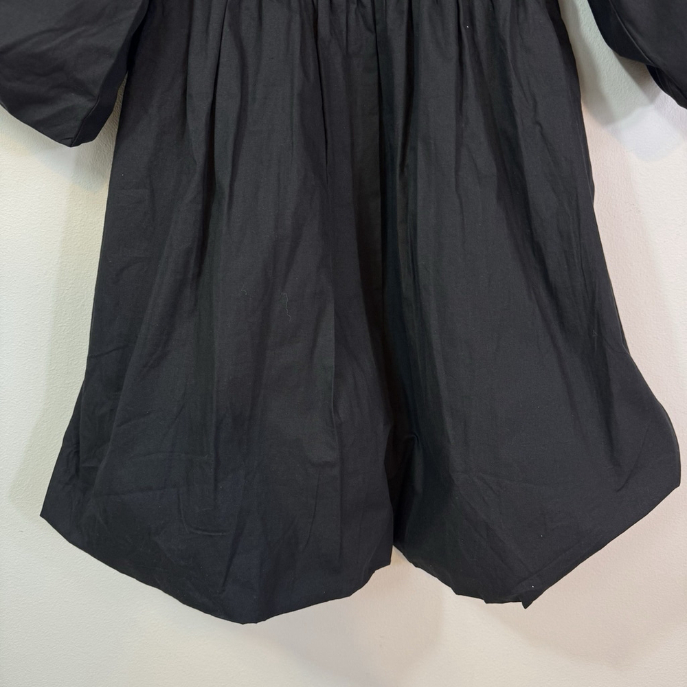AVEC LES FILLES Cotton Puff Sleeve Bubble Hem Mini Dress Black Size M - Picture 7 of 8